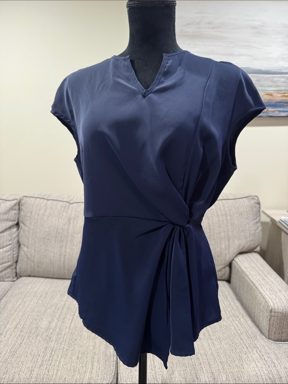 SHEIN Navy Side-Knot Cap Sleeve Blouse